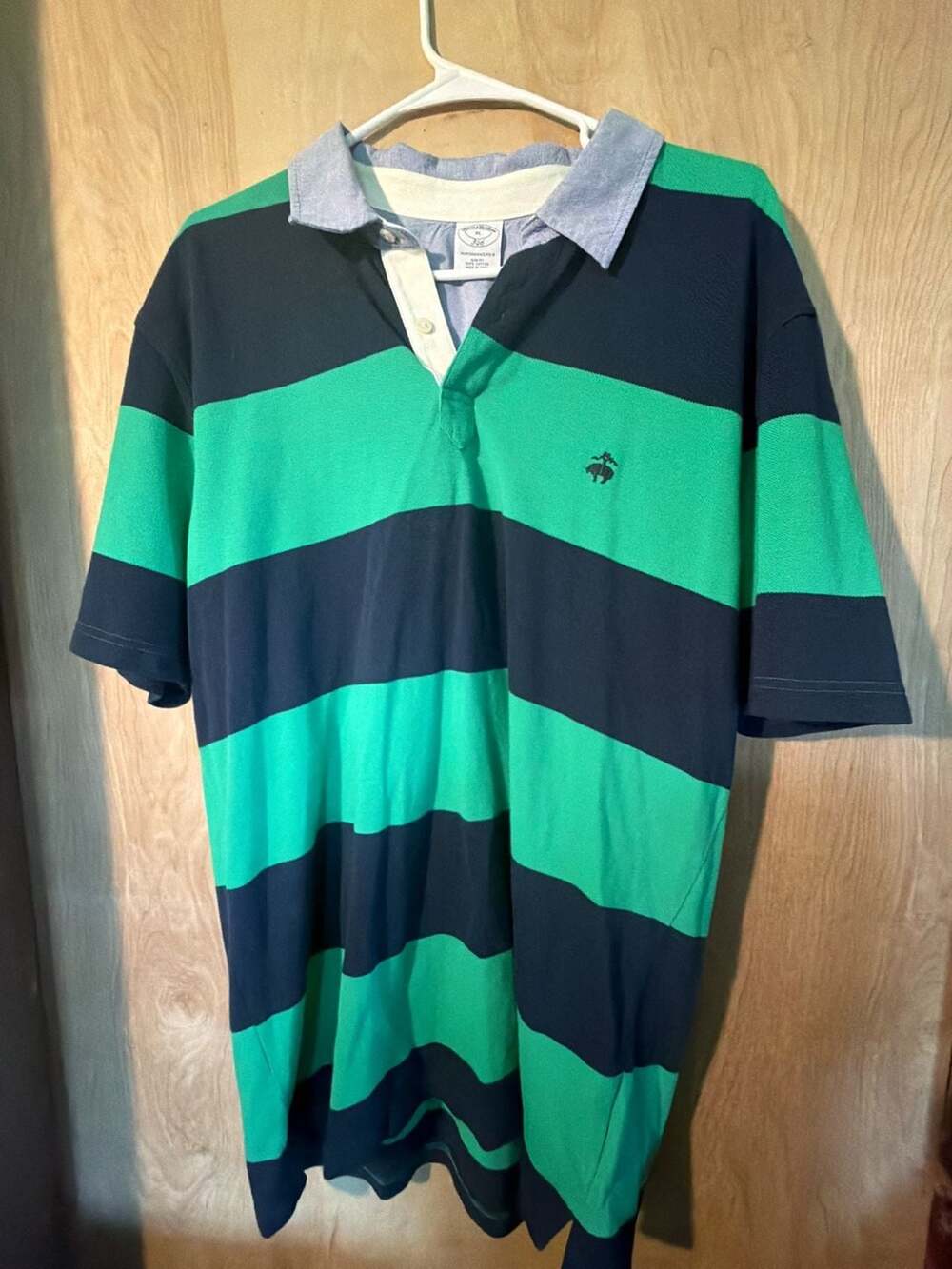 Brooks Brothers 346 Rugby Polo Shirt Size XL Green Navy Striped Cotton
